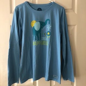 Life is Good light blue elephant t-shirt